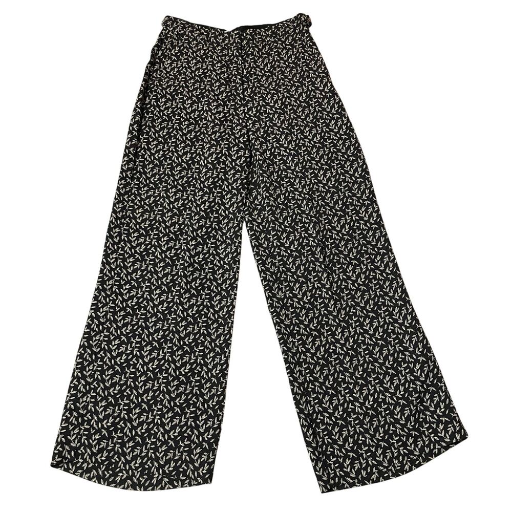 Rebecca Taylor Black & Cream Wide Leg Floral Boho Cottage Core Pants Size 6